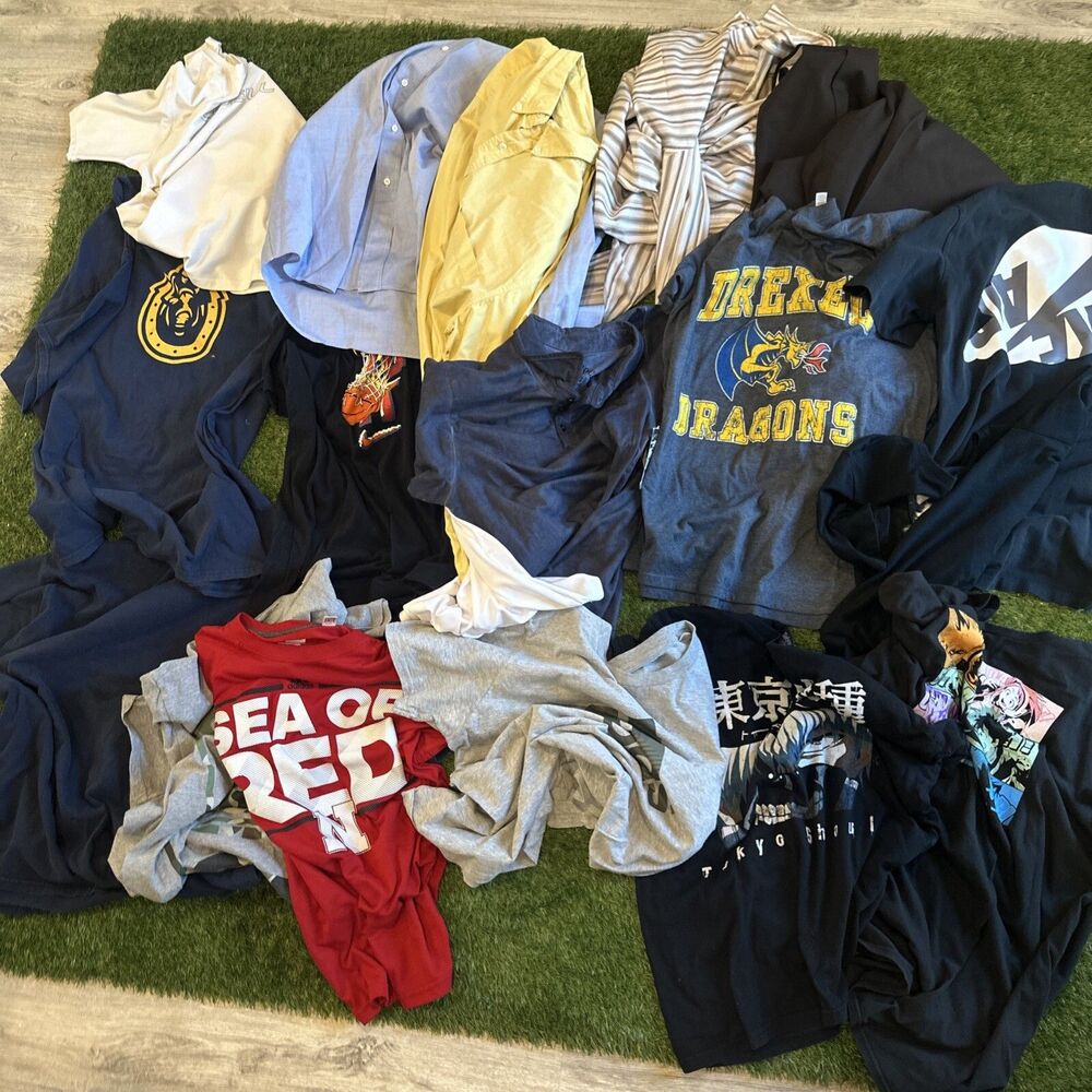 Lot Of 19 Mens Shirts Vintage & Name Brand Sports Nike Tees & Button Ups Anime